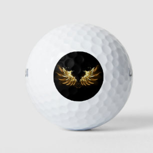 Golden Angel Wings on Black background Golf Balls