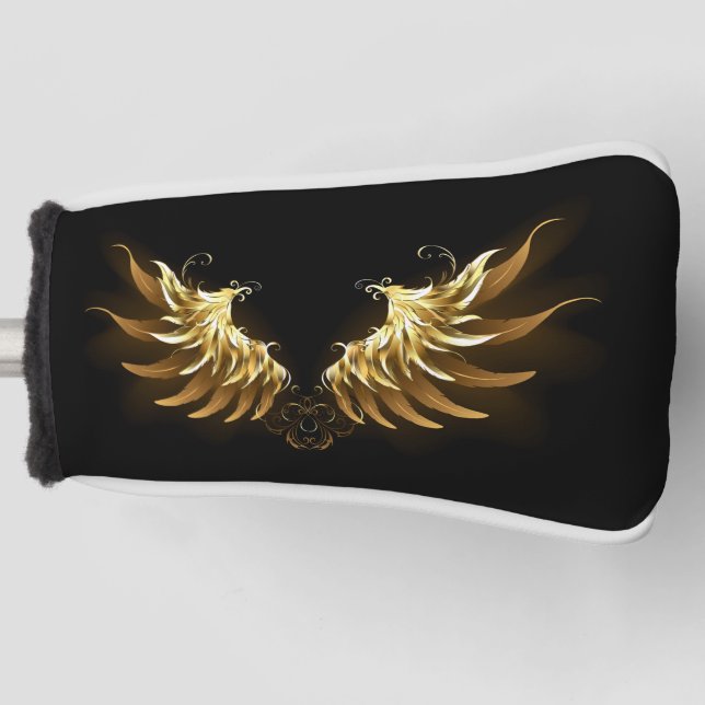 Golden Angel Wings on Black background Golf Head Cover (Front)