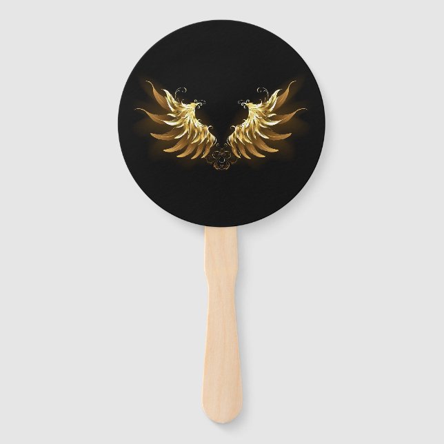 Golden Angel Wings on Black background Hand Fan (Front)