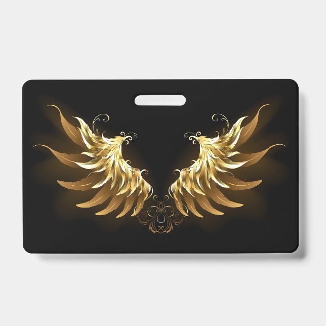 Golden Angel Wings on Black background ID Badge (Front)
