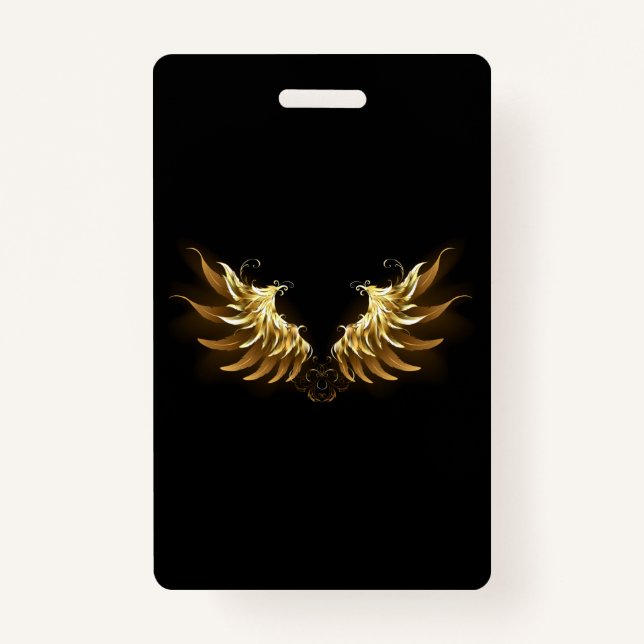 Golden Angel Wings on Black background ID Badge (Front)