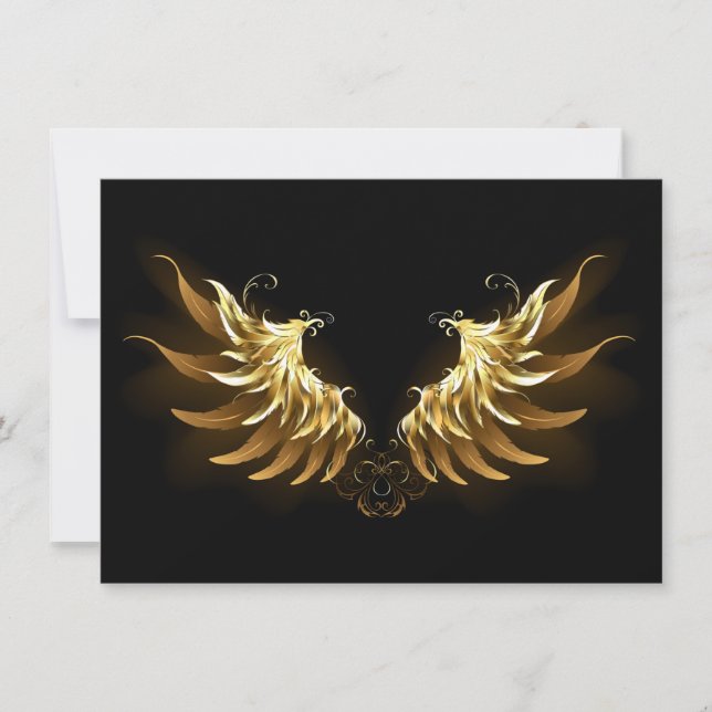 Golden Angel Wings on Black background Invitation (Front)