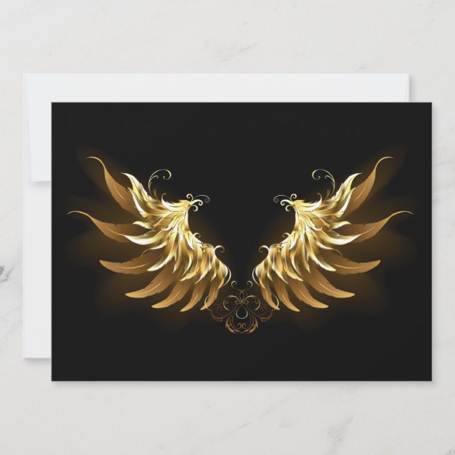 Golden Angel Wings on Black background Invitation (Front)