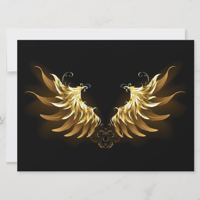 Golden Angel Wings on Black background Invitation (Front)