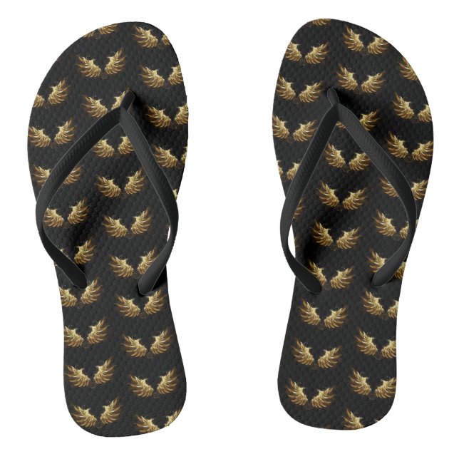 Golden Angel Wings on Black background Jandals (Footbed)