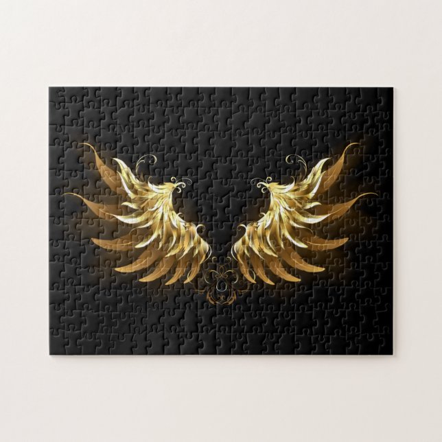 Golden Angel Wings on Black background Jigsaw Puzzle (Horizontal)