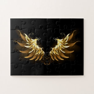 Golden Angel Wings on Black background Jigsaw Puzzle