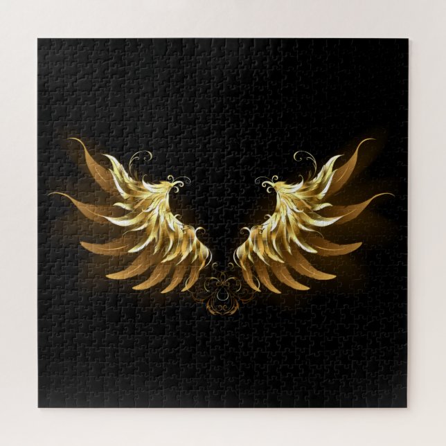 Golden Angel Wings on Black background Jigsaw Puzzle (Horizontal)