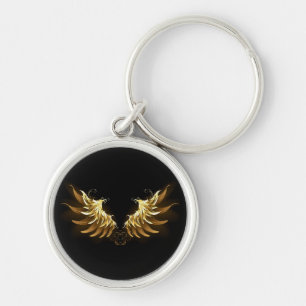 Golden Angel Wings on Black background Key Ring