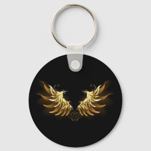 Golden Angel Wings on Black background Key Ring