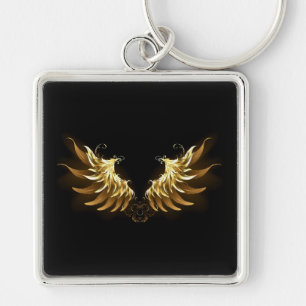Golden Angel Wings on Black background Key Ring