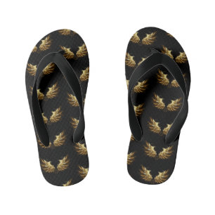 Golden Angel Wings on Black background Kid's Jandals