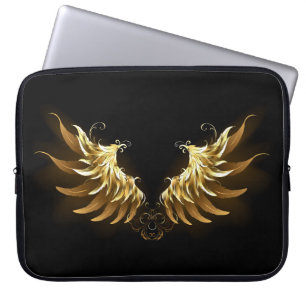 Golden Angel Wings on Black background Laptop Sleeve