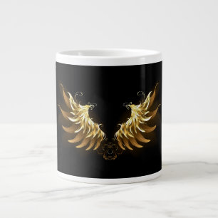Golden Angel Wings on Black background Large Coffee Mug