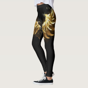 Golden Angel Wings on Black background Leggings