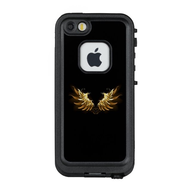 Golden Angel Wings on Black background LifeProof iPhone Case (Back)