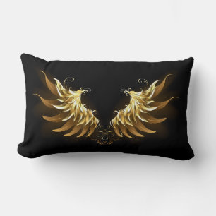Golden Angel Wings on Black background Lumbar Cushion