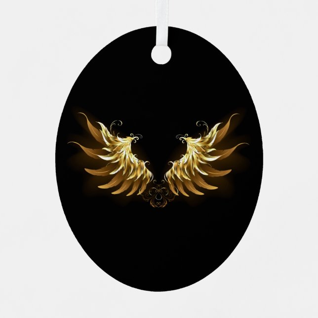 Golden Angel Wings on Black background Metal Tree Decoration (Front)