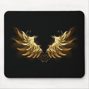 Golden Angel Wings on Black background Mouse Pad