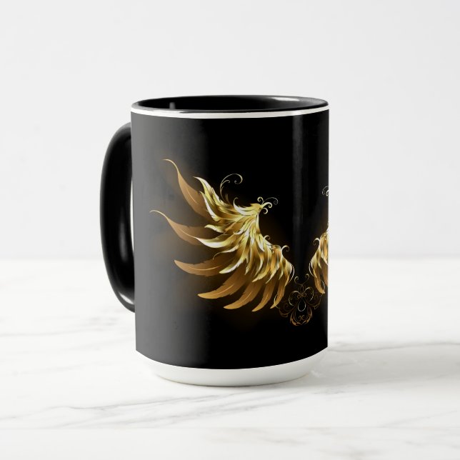 Golden Angel Wings on Black background Mug (Front Left)