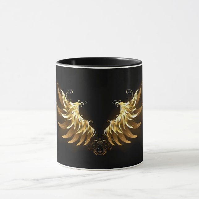 Golden Angel Wings on Black background Mug (Center)
