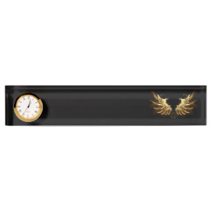 Golden Angel Wings on Black background Nameplate