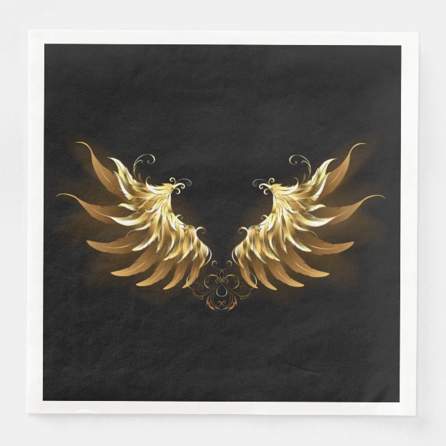 Golden Angel Wings on Black background Napkin (Front)