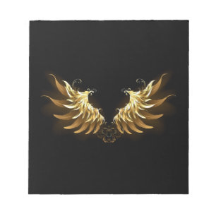 Golden Angel Wings on Black background Notepad