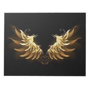 Golden Angel Wings on Black background Notepad