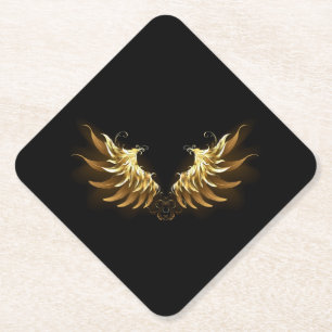 Golden Angel Wings on Black background Paper Coaster