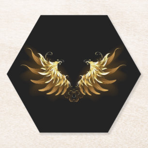 Golden Angel Wings on Black background Paper Coaster