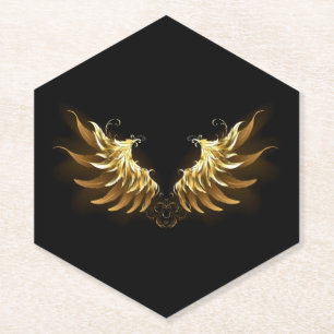 Golden Angel Wings on Black background Paper Coaster