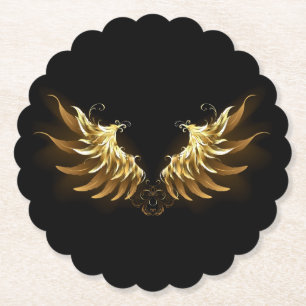 Golden Angel Wings on Black background Paper Coaster