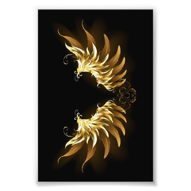 Golden Angel Wings on Black background Photo Print (Front)