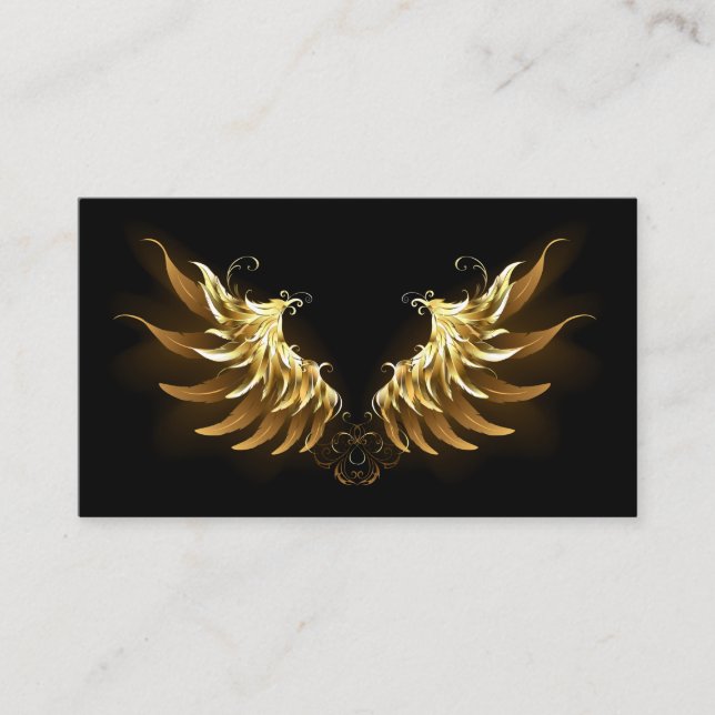 Golden Angel Wings on Black background Place Card (Front)