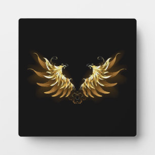 Golden Angel Wings on Black background Plaque
