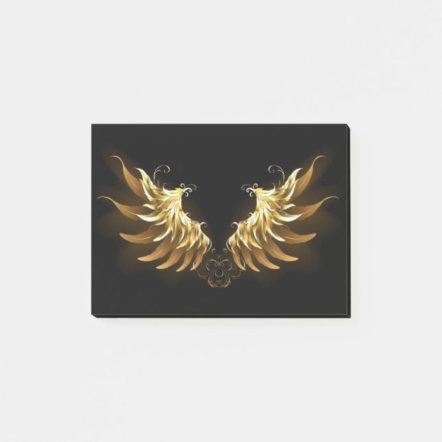 Golden Angel Wings on Black background Post-it Notes (Front)