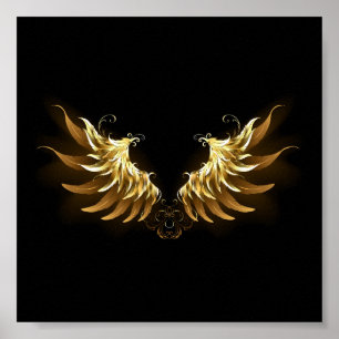 Golden Angel Wings on Black background Poster
