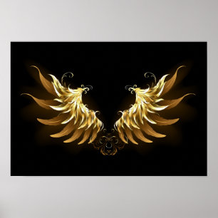 Golden Angel Wings on Black background Poster