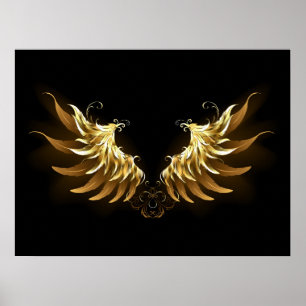 Golden Angel Wings on Black background Poster
