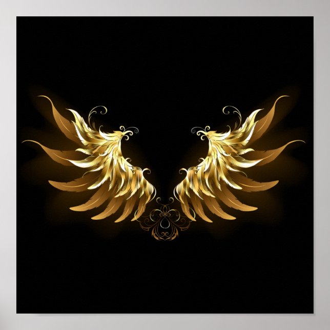 Golden Angel Wings on Black background Poster (Front)