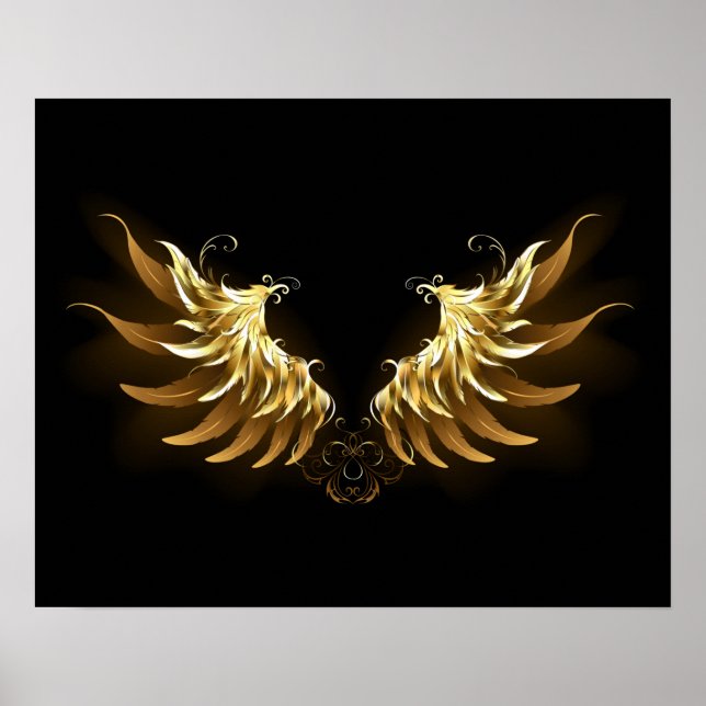 Golden Angel Wings on Black background Poster (Front)