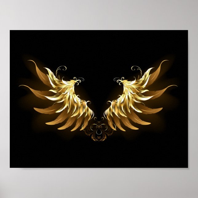 Golden Angel Wings on Black background Poster (Front)