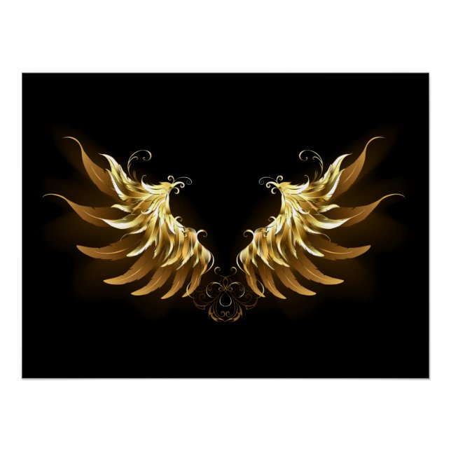 Golden Angel Wings on Black background Poster (Front)