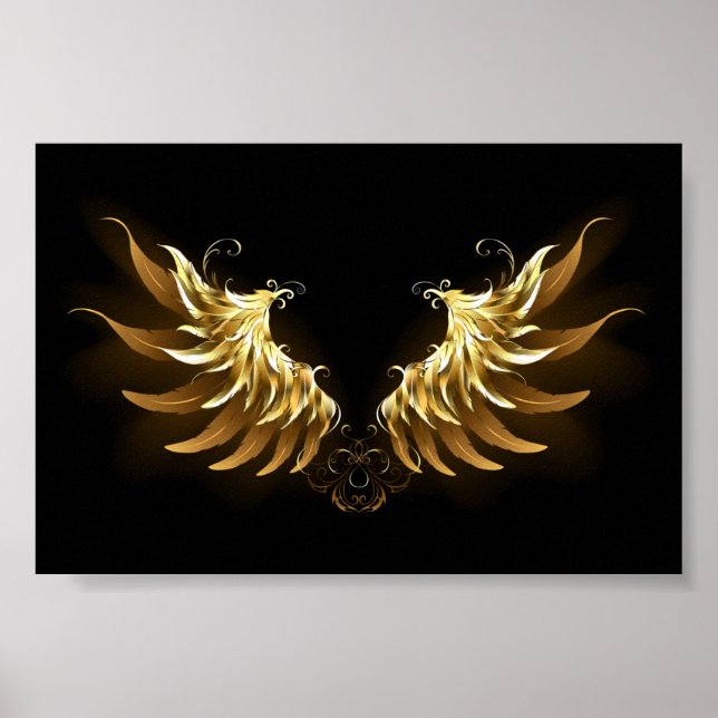 Golden Angel Wings on Black background Poster (Front)