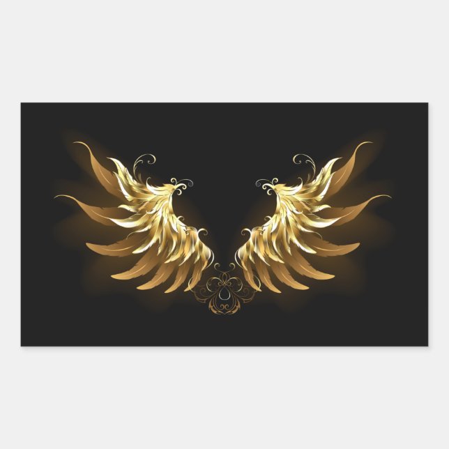 Golden Angel Wings on Black background Rectangular Sticker (Front)