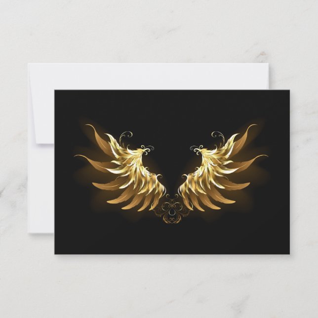 Golden Angel Wings on Black background Save The Date (Front)