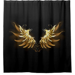 Golden Angel Wings on Black background Shower Curtain