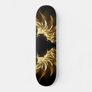Golden Angel Wings on Black background Skateboard