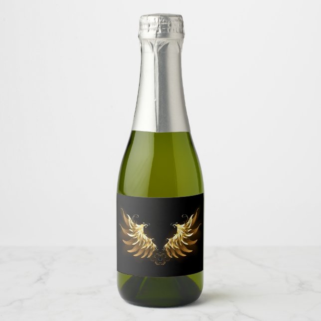Golden Angel Wings on Black background Sparkling Wine Label (Front)
